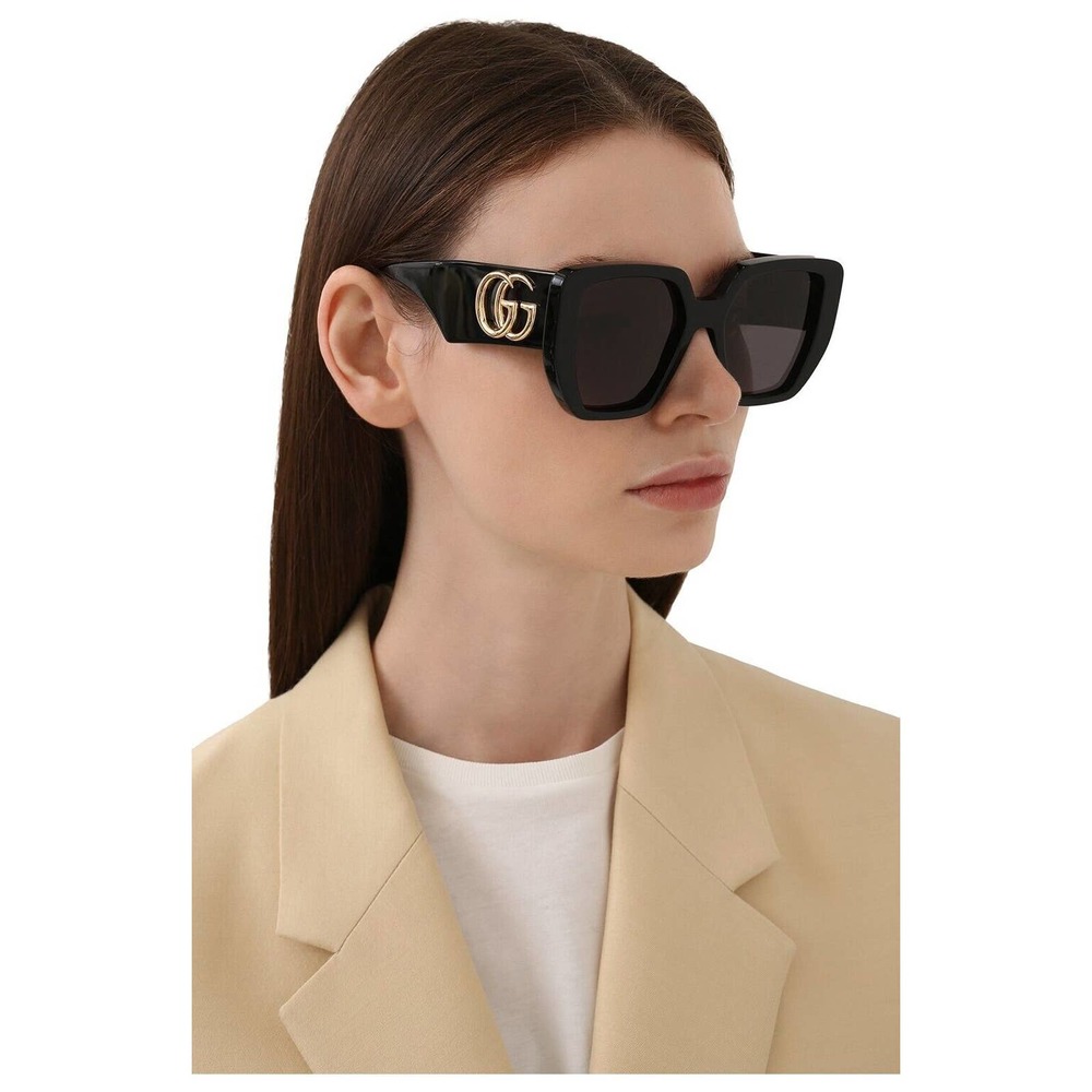 Gucci Sunglasses GG0956S 003 Black Gold Grey Square Woman AUTHENTIC - Picture 7 of 8